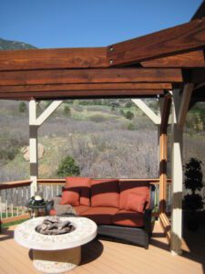 Deck with Fire Pit and Metal Logs