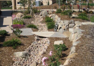 Colorado yard demonstrating dry creek bed landscaping